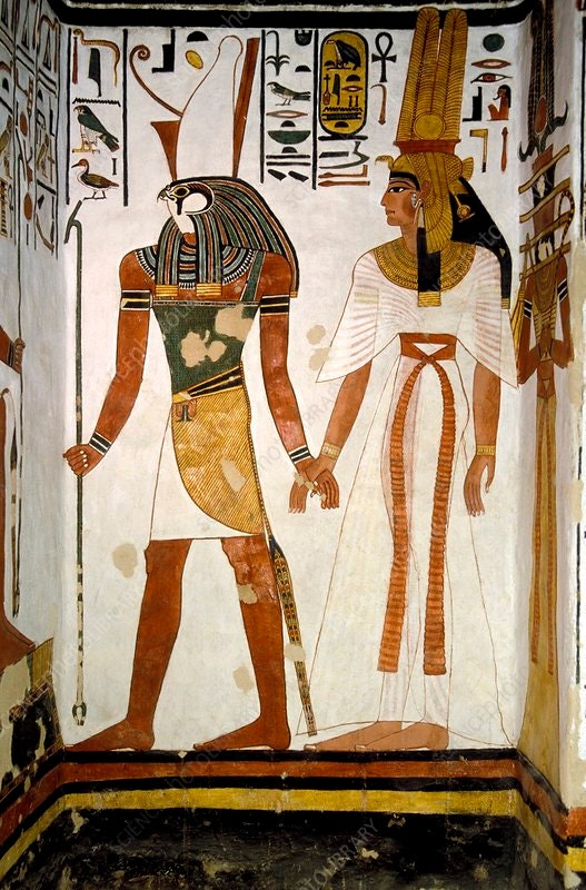 Queen Nefertari being lead by God Horus into the after life 14"x10". Handmade Egypt Papyrus, Ancient Egyptian Art, Frameable.