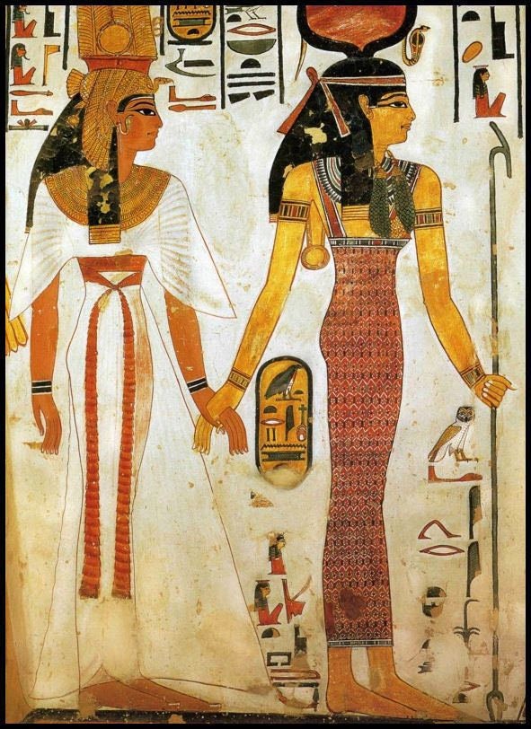 Queen Nefertari & goddess ISIS, handmade, handpainted Egypt papyrus, 14"X10" inches, Ancient Egyptian art, Frameable
