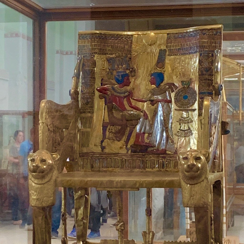 King Tut throne handmade hand painted papyrus, size 14" by 10" inches, ancient Egyptian art, Frameable.