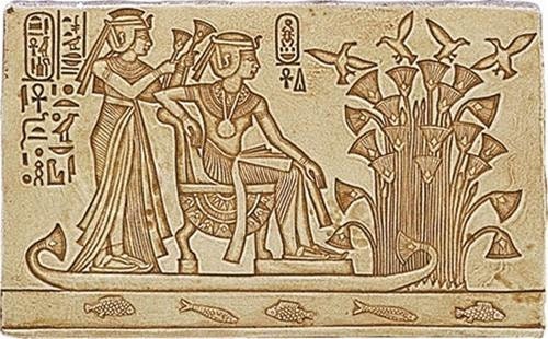 King Tutankhamun and Queen Ankhesnamun journey on Nile Boat, Unique Ancient Egyptian Papyrus Painting, Hand-Painted Art from Egypt, Wall art