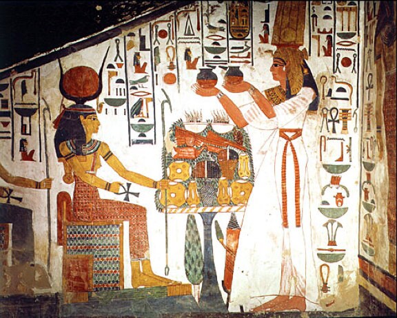 Queen Nefertari offering incense to goddess Isis, 15"x12" Hand made, Hand painted Egypt papyrus, ancient Egyptian Wall art, Frameable