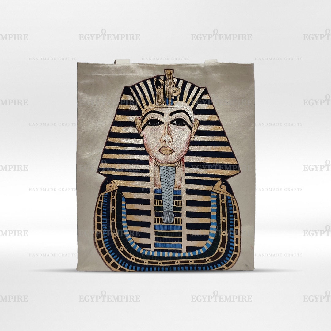 Canvas Tote Bag, 100% Egyptian cotton women Handbag , with hand painted " King Tut Mask"