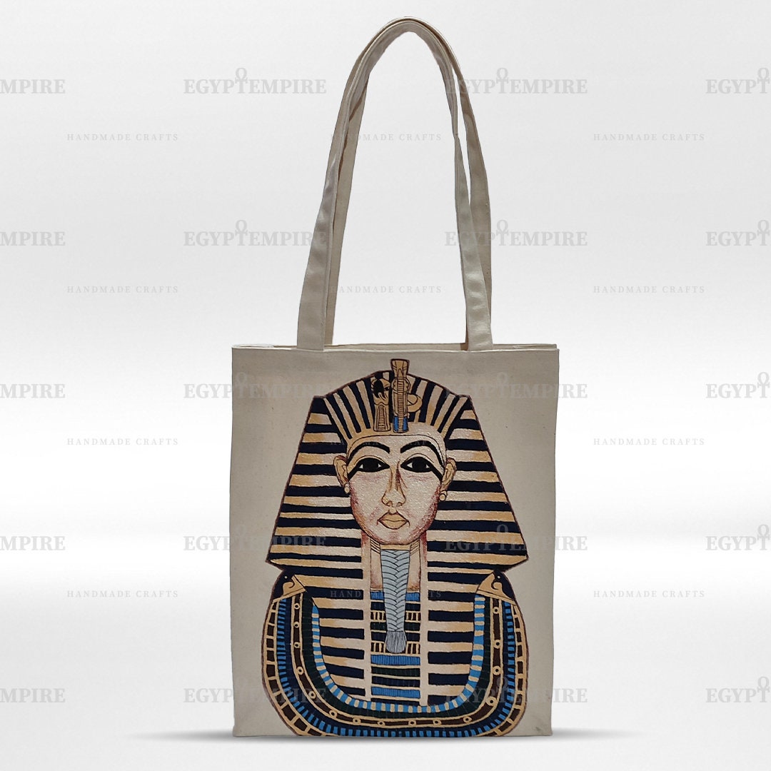 Canvas Tote Bag, 100% Egyptian cotton women Handbag , with hand painted " King Tut Mask"