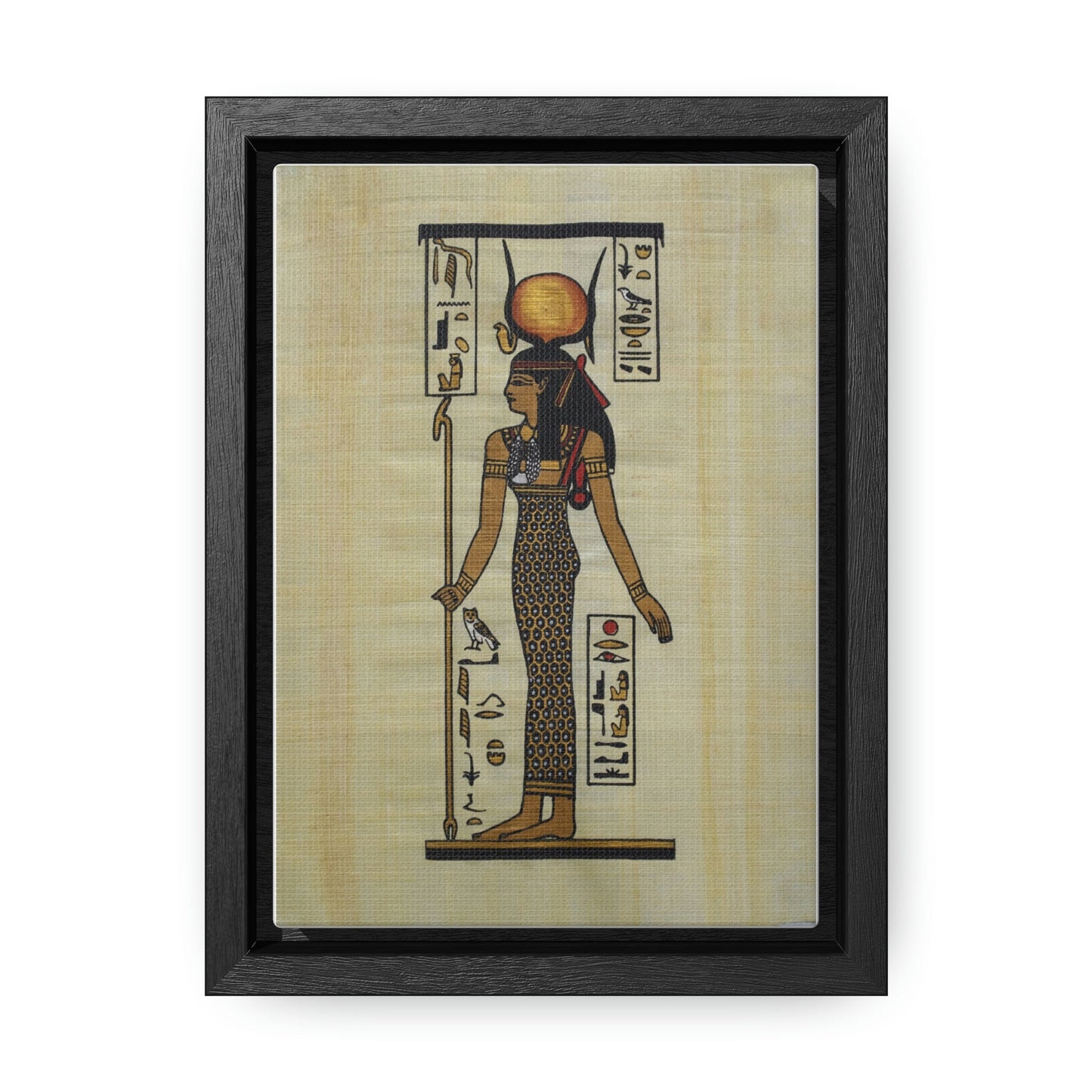 Gallery Canvas Wraps, Vertical Frame, Goddess Hathor with papyrus paper background.