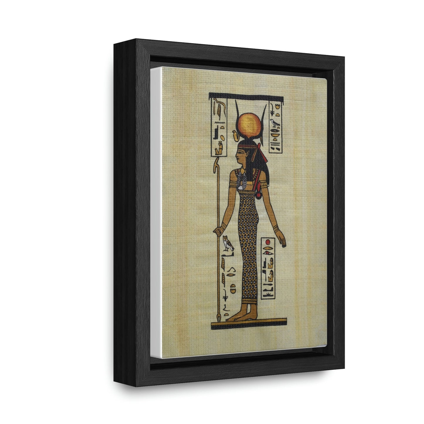 Gallery Canvas Wraps, Vertical Frame, Goddess Hathor with papyrus paper background.