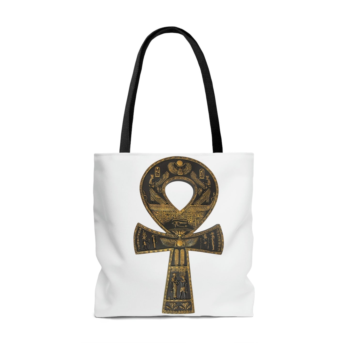 Key of Life, Ancient Egyptian Hieroglyphics Tote Bag, Durable Polyester with Boxed Corners and , Perfect for Everyday Use and Travel
