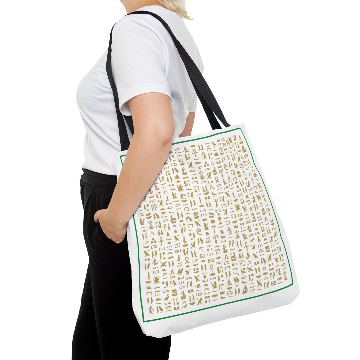 Key of Life, Ancient Egyptian Hieroglyphics Tote Bag, Durable Polyester with Boxed Corners and , Perfect for Everyday Use and Travel