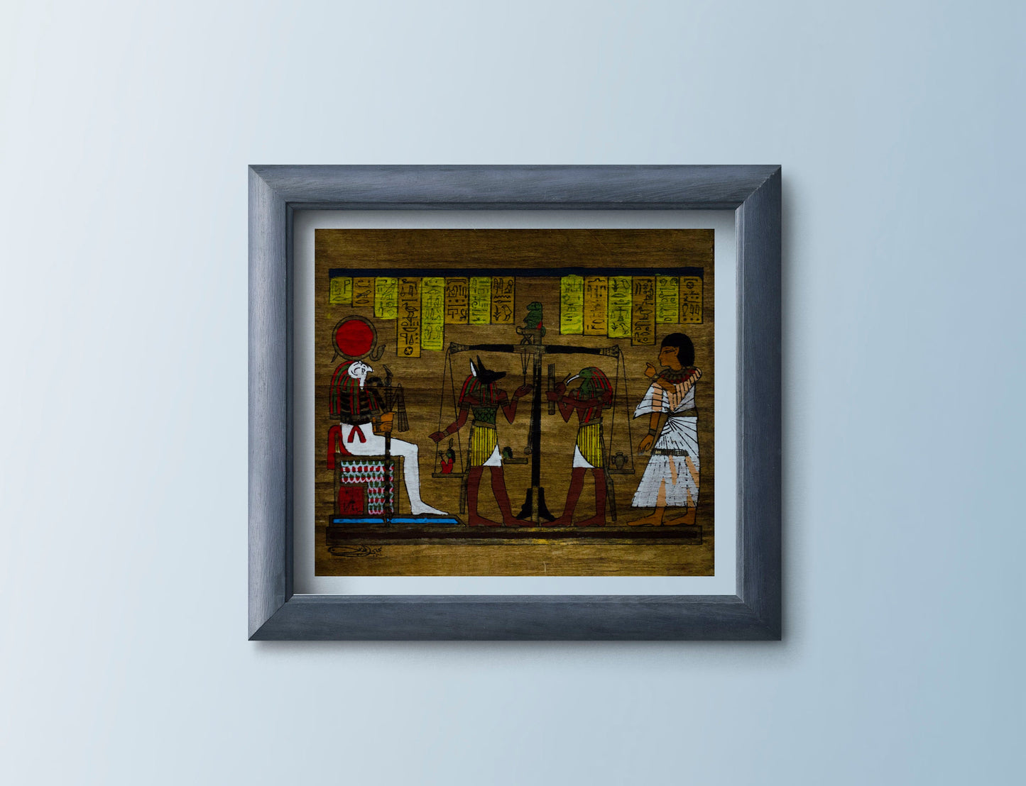 Weighing of the Heart " Judgment by the Gods" Brown vintage handmade Egypt Papyrus, 14" by 10" inches, Ancient Egyptian Wall art.