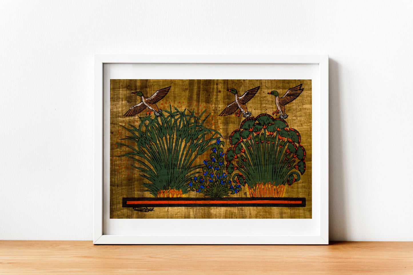 Ancient Egyptian natural life scene on brown vintage Egypt Papyrus, 14"X10" Handmade, Hand-Painted papyrus, Ancient Egyptian art, Frameable