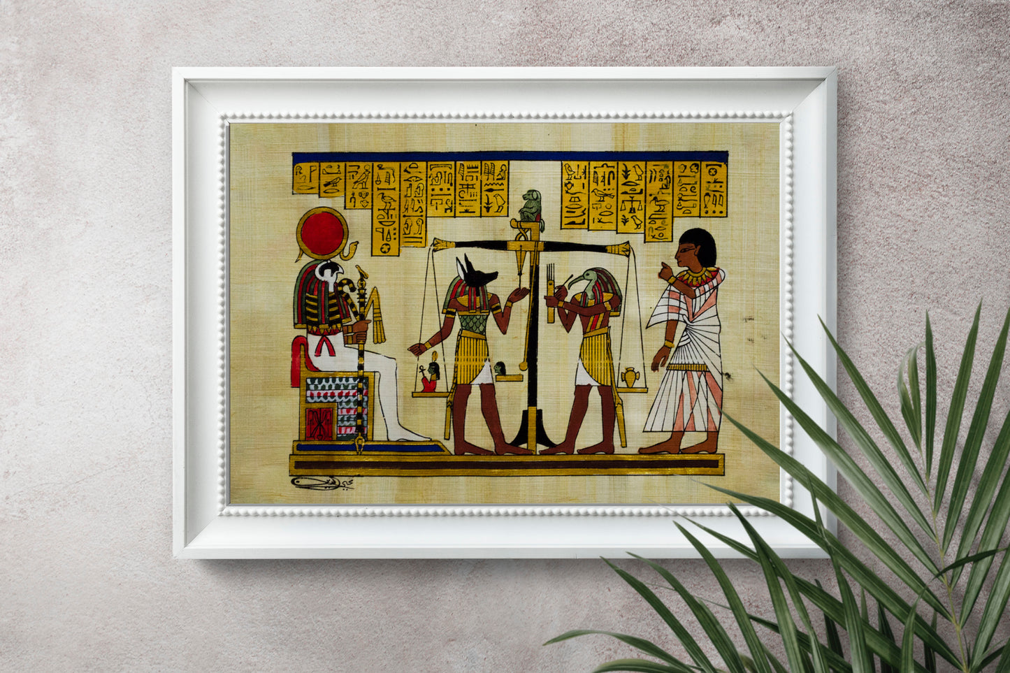 Weighing of the Heart " Judgment by the Gods" handmade hand painted Egypt Papyrus, 14" by 10" inches, Ancient Egyptian art, Frameable.