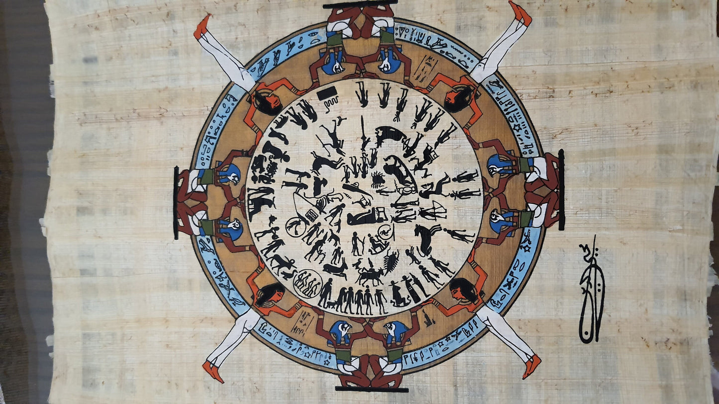 Ancient Egyptian Astrology & ancient Zodiac signs, 14"x10" Handmade, Hand-Painted Egypt Papyrus, Ancient Egyptian Wall art, Frameable.