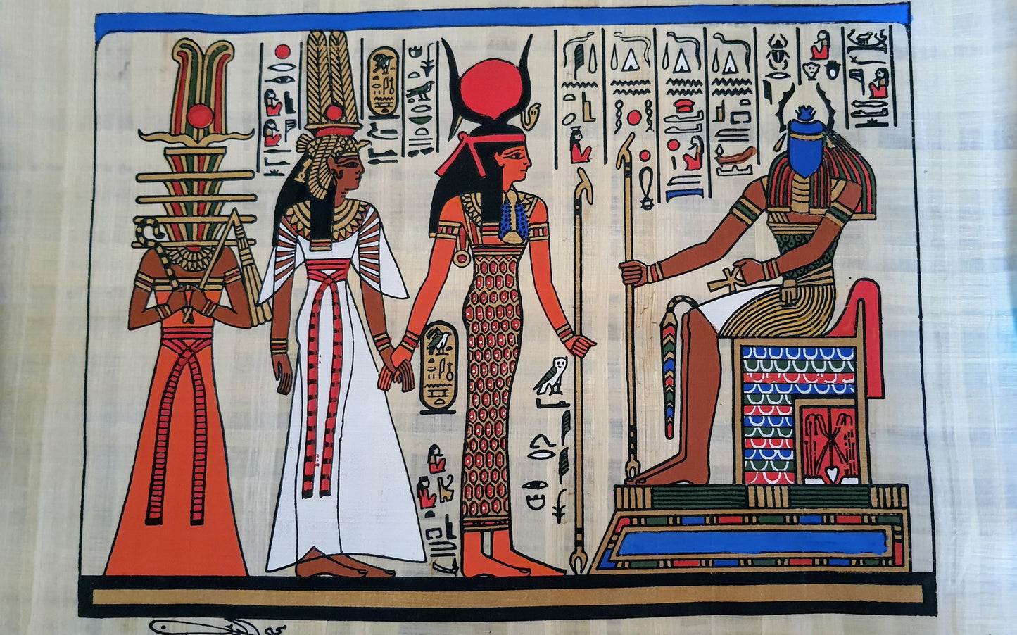 Queen Nefertari path into the after life, 10"x14" Handmade, Hand-painted Egypt Papyrus, Ancient Egyptian Art, Frameable Wall Art