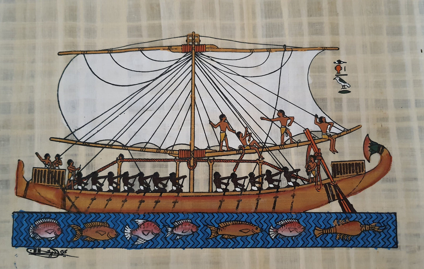 Ancient Egyptian Sailors, 10"x14" Handmade, Hand-Painted Papyrus, Ancient Egyptian Art, Frameable