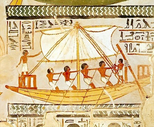 Ancient Egyptian Sailors, 10"x14" Handmade, Hand-Painted Papyrus, Ancient Egyptian Art, Frameable