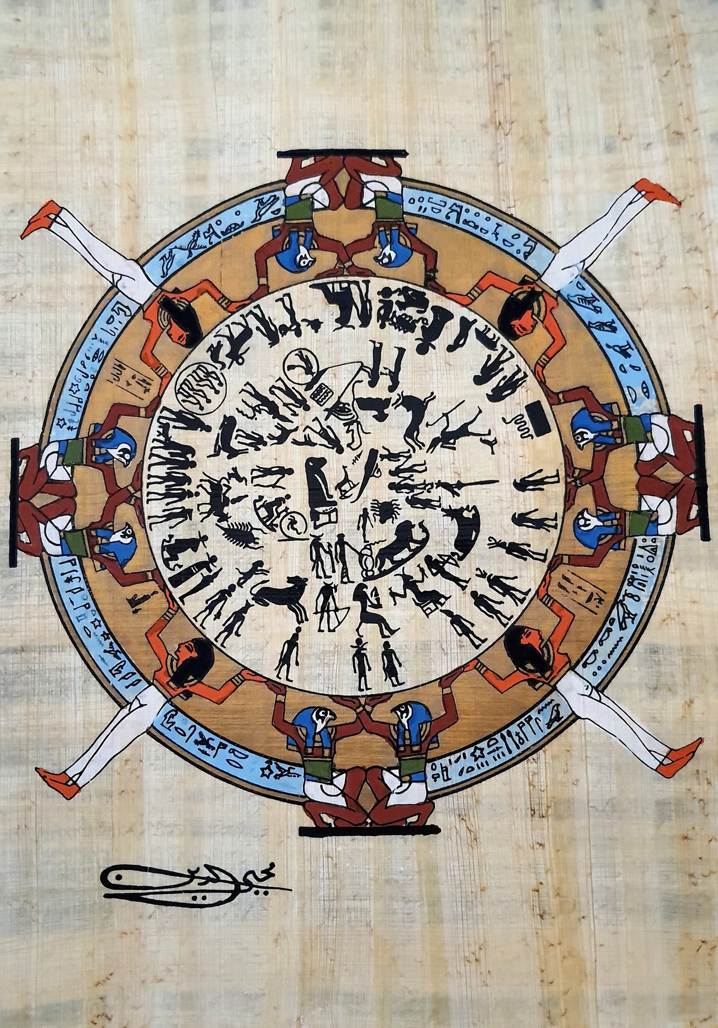 Ancient Egyptian Astrology & ancient Zodiac signs, 14"x10" Handmade, Hand-Painted Egypt Papyrus, Ancient Egyptian Wall art, Frameable.