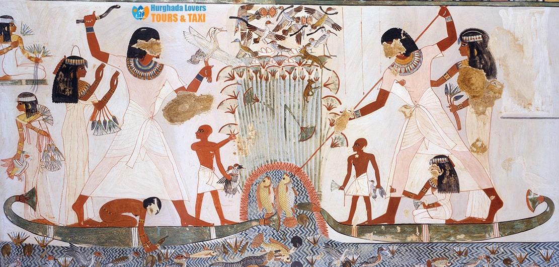 Hunting in the Nile Delta marches , handmade hand painted papyrus. 14" by 17" inches, Ancient Egyptian art, Frameable.