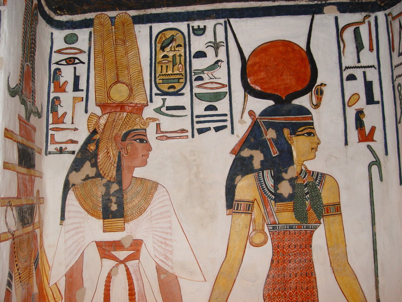 Queen Nefertari and ISIS with Hieroglyphics alphabet, 17"x14" Handmade, Hand-Painted Papyrus, Ancient Egyptian Art, Frameable