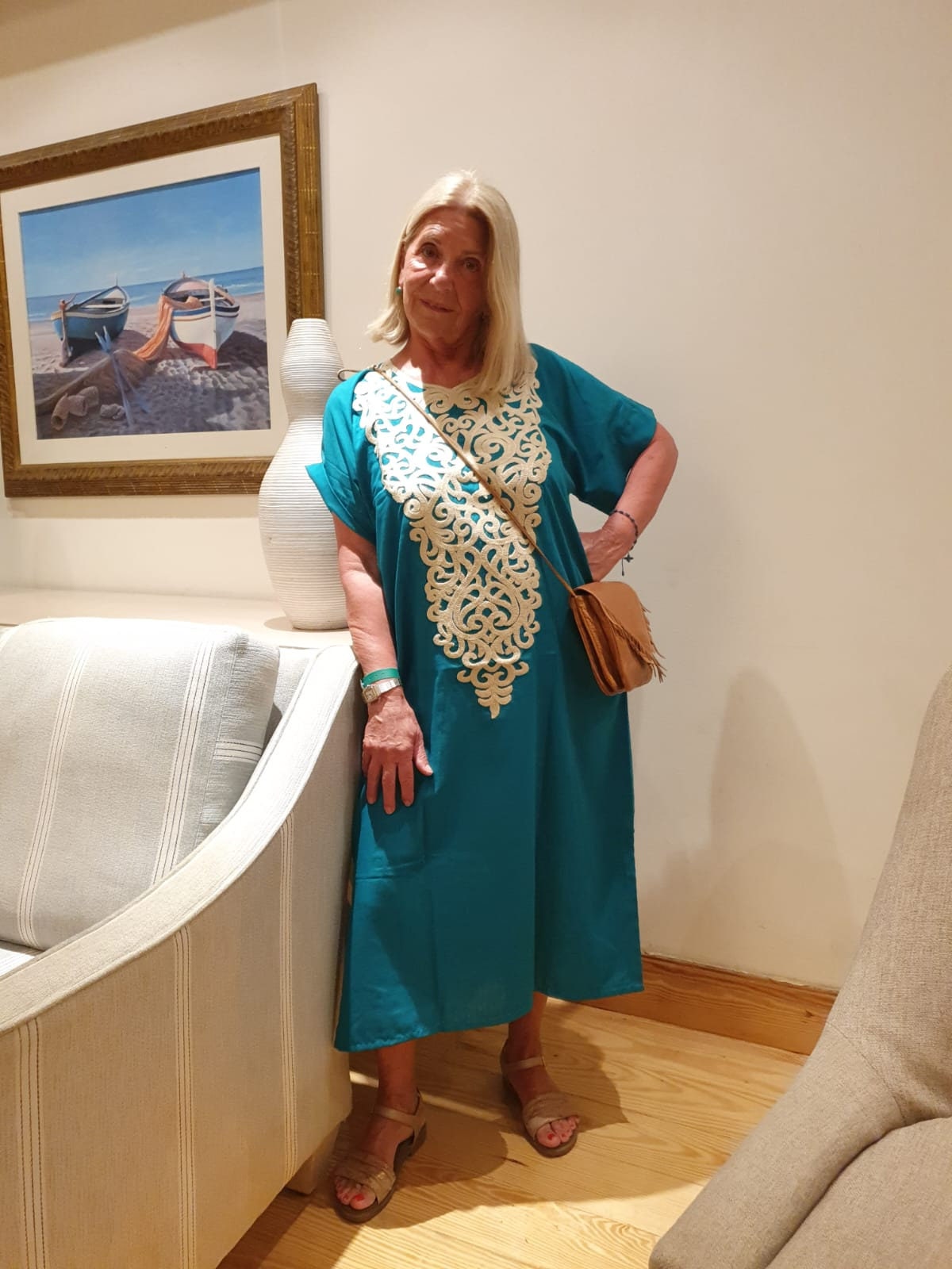 Electric Green Urban dress/kaftan, Bohemian embroidery, 80% Egyptian cotton, Casual Summer dress.