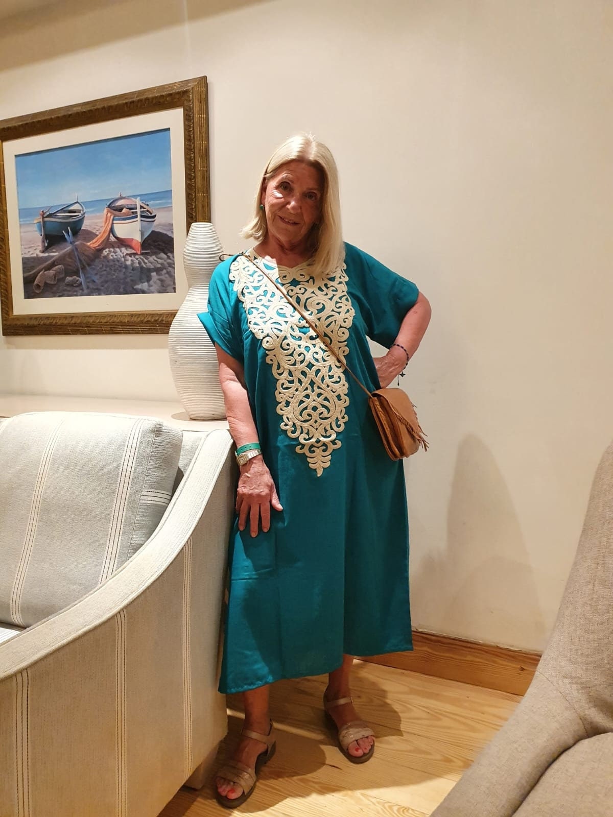 Electric Green Urban dress/kaftan, Bohemian embroidery, 80% Egyptian cotton, Casual Summer dress.