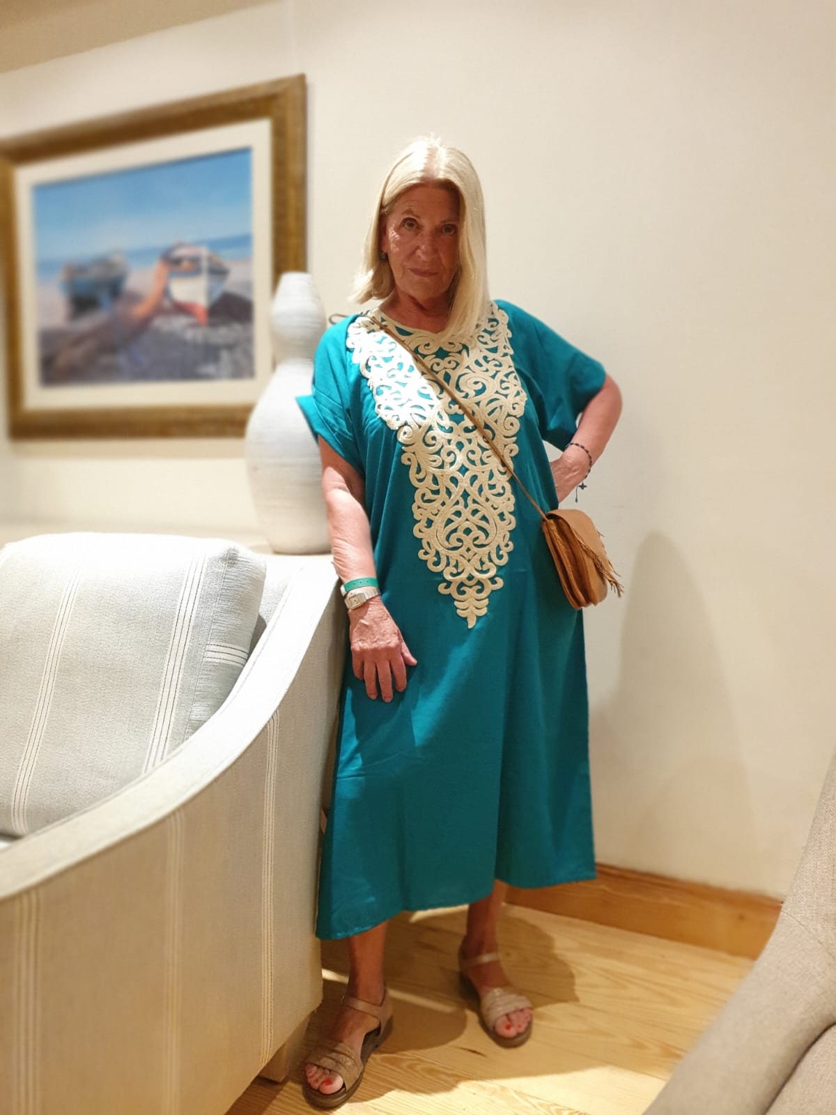 Electric Green Urban dress/kaftan, Bohemian embroidery, 80% Egyptian cotton, Casual Summer dress.