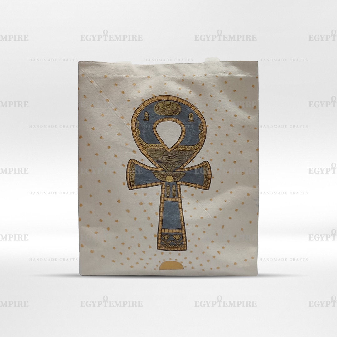 Canvas Tote Bag, 100% Egyptian cotton women Handbag , with hand painted " Key of Life-Ankh"