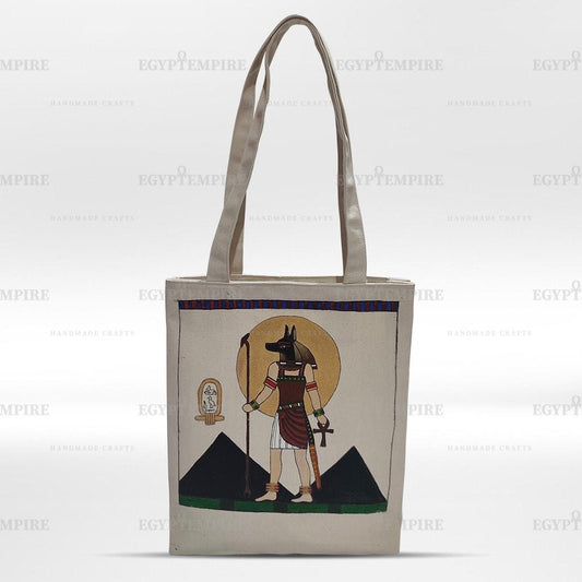 Canvas Tote Bag, 100% Egyptian cotton women Handbag,Multi-pocket  with hand painted Egyptian God Anubis.