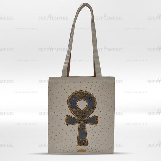 Canvas Tote Bag, 100% Egyptian cotton women Handbag , with hand painted " Key of Life-Ankh"
