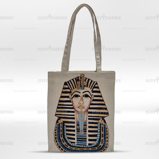 Canvas Tote Bag, 100% Egyptian cotton women Handbag , with hand painted " King Tut Mask"