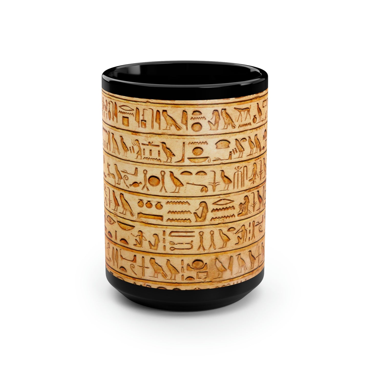 Black Mug, 15oz Ancient Egyptian Hieroglyphics Text