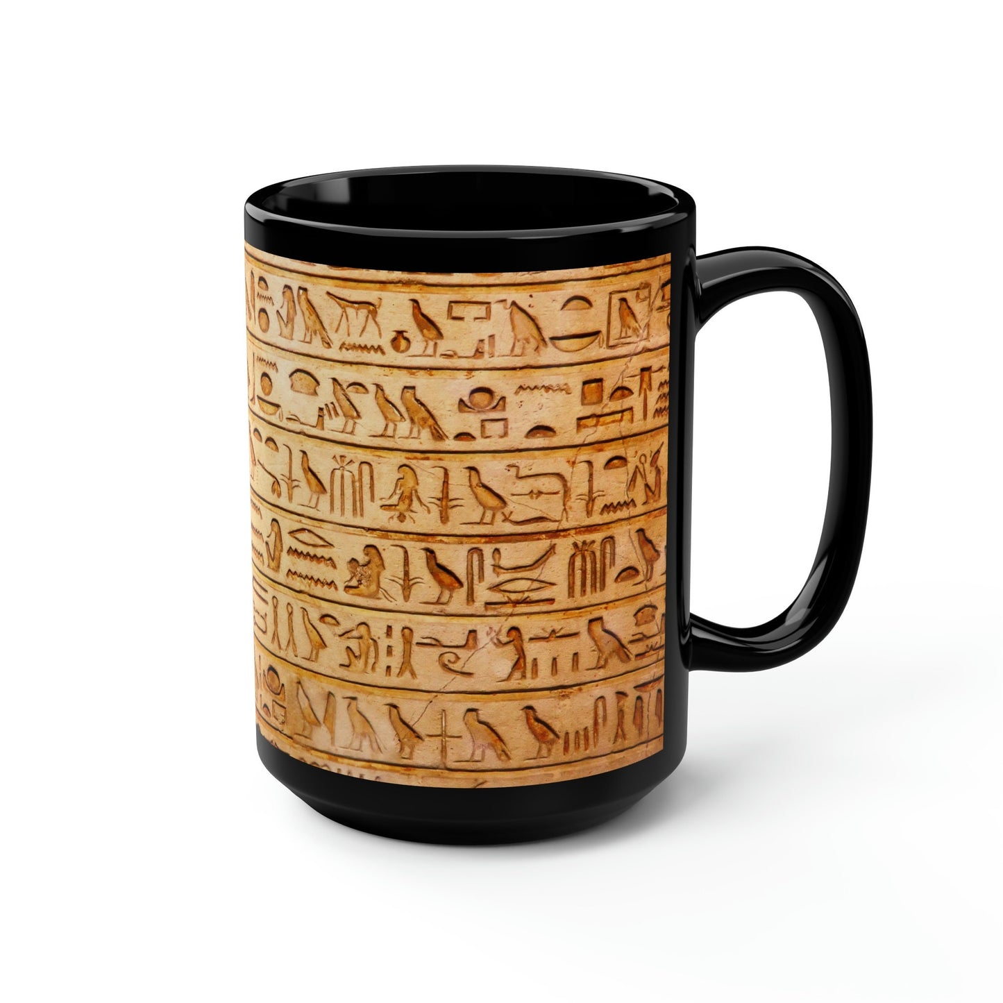 Black Mug, 15oz Ancient Egyptian Hieroglyphics Text