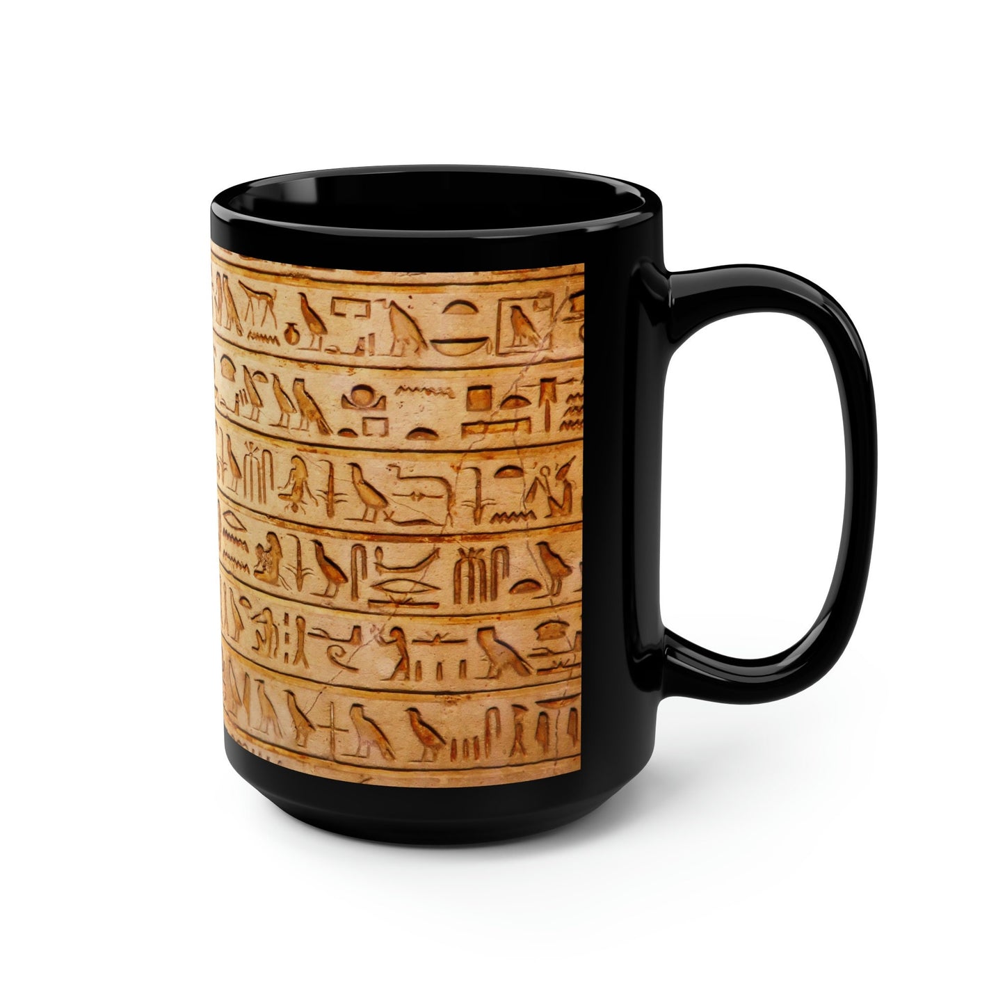 Black Mug, 15oz Ancient Egyptian Hieroglyphics Text