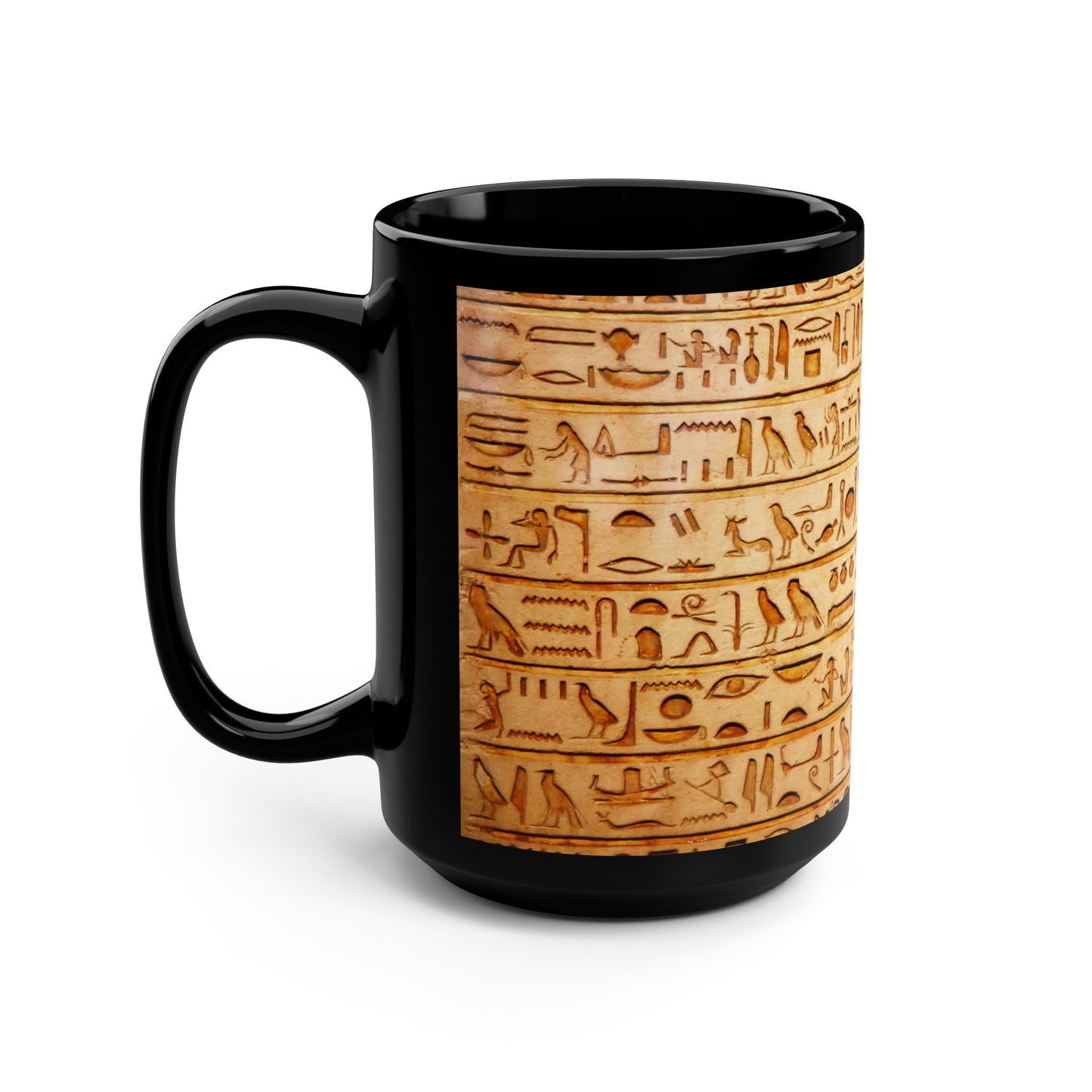 Black Mug, 15oz Ancient Egyptian Hieroglyphics Text