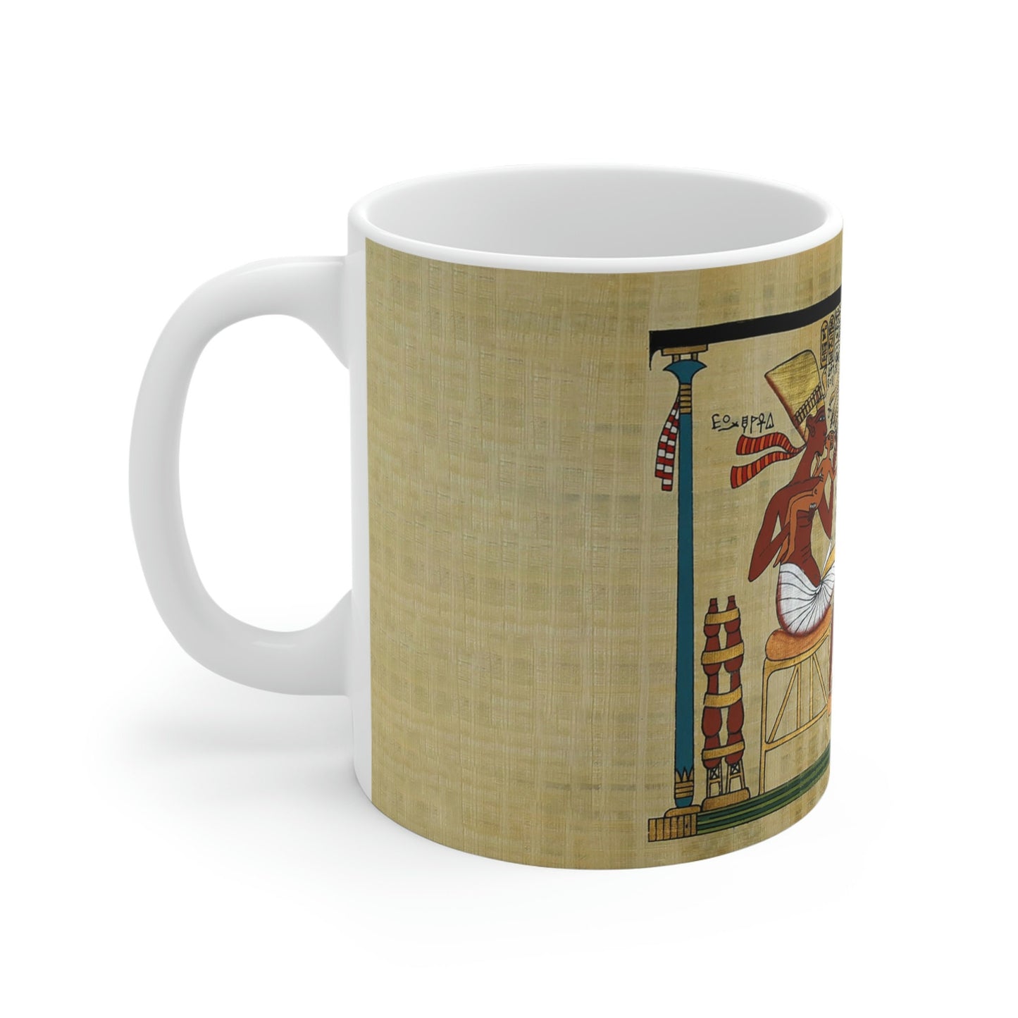 White 11 Oz Ceramic Mug, King Akenaton & Queen Nefertiti with kids