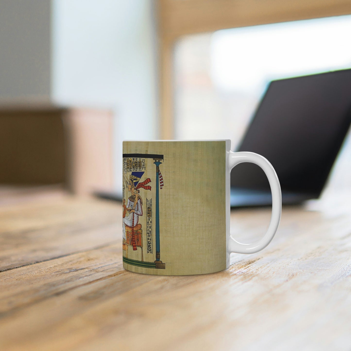 White 11 Oz Ceramic Mug, King Akenaton & Queen Nefertiti with kids