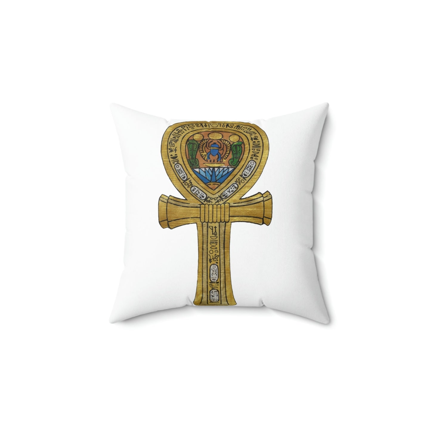 Spun Polyester Square Pillow With Key of Life print in gold