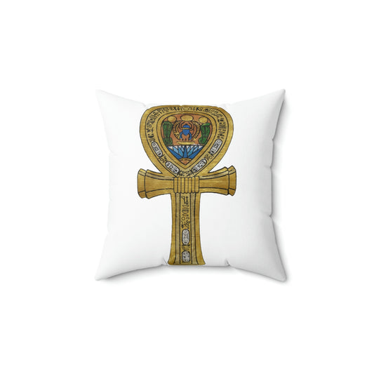 Ancient Egyptian Key of Life Spun Polyester Square Pillow with gold print