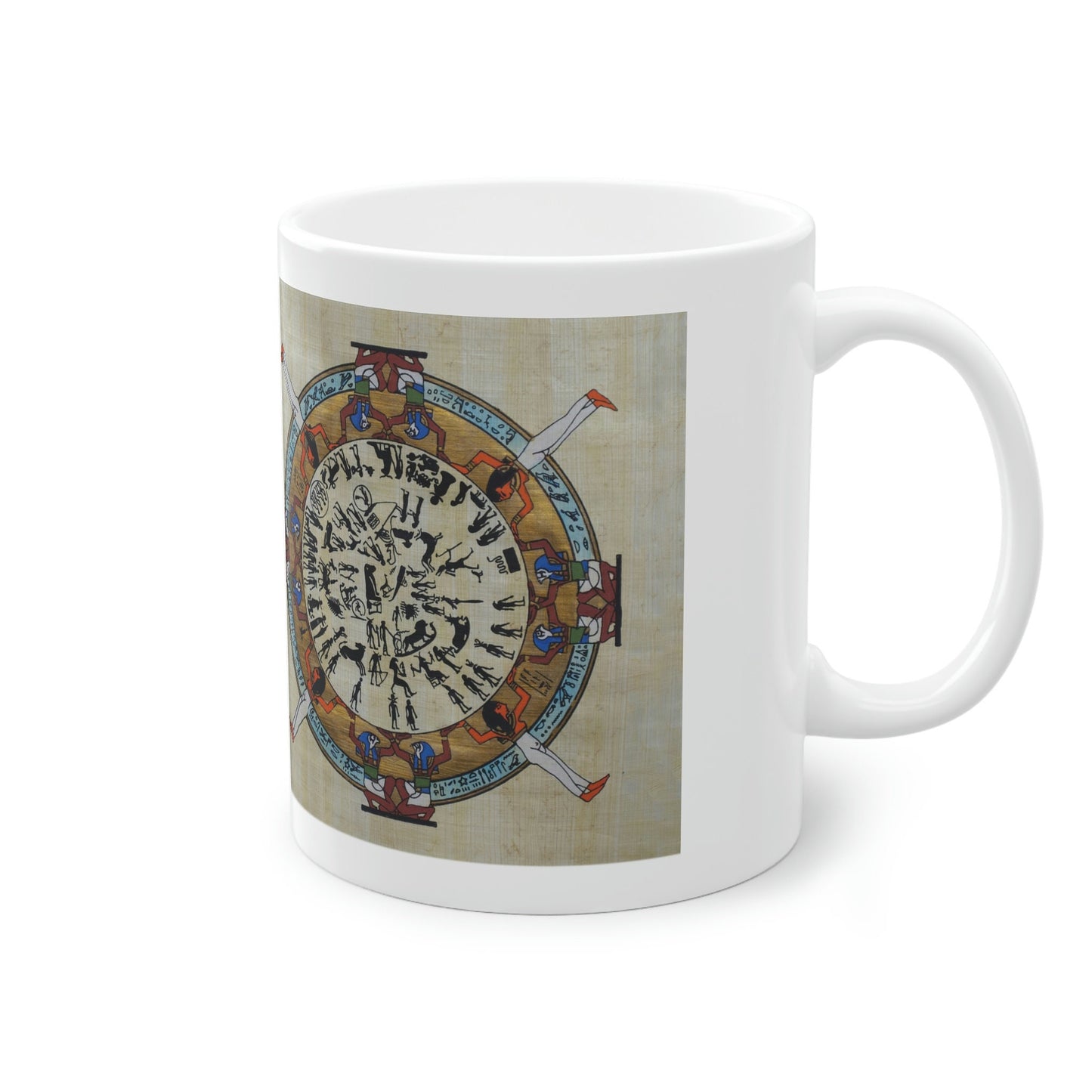 Standard Mug, 11oz, Ancient Egyptian zodiac on papyrus pattern background