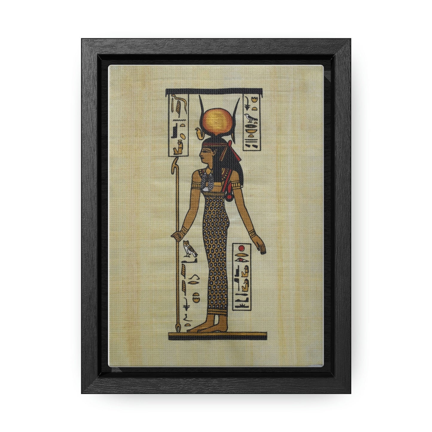 Gallery Canvas Wraps, Vertical  Frame, Goddess Hathor with papyrus paper background.