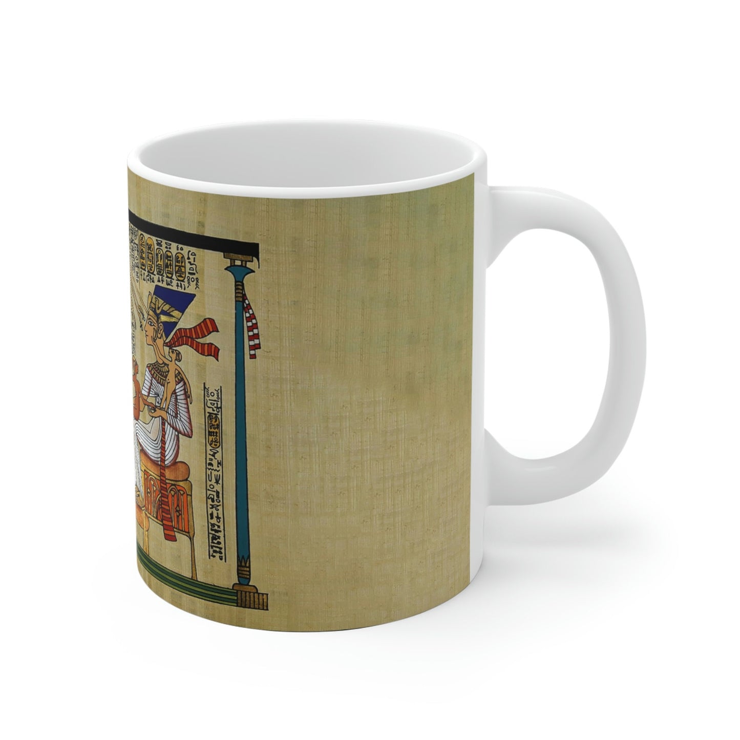 White 11 Oz Ceramic Mug, King Akenaton & Queen Nefertiti with kids