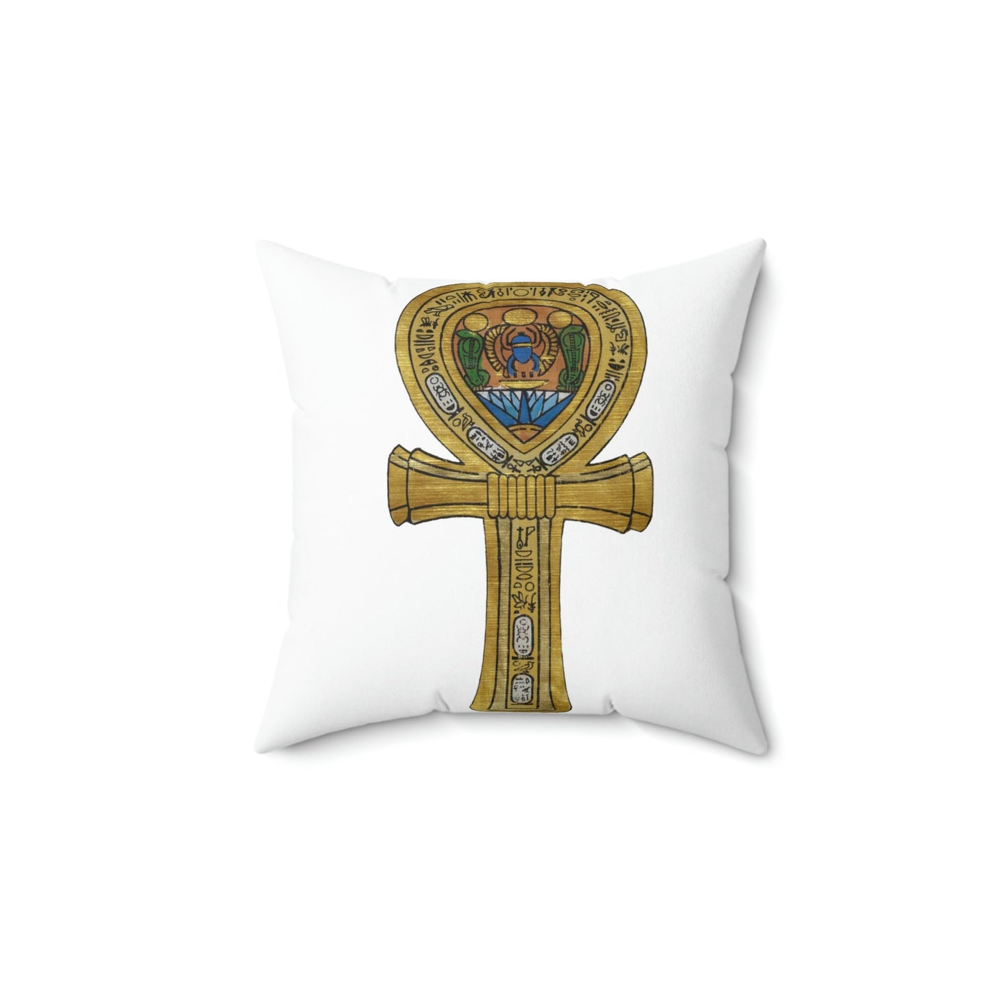 Spun Polyester Square Pillow With Key of Life print in gold