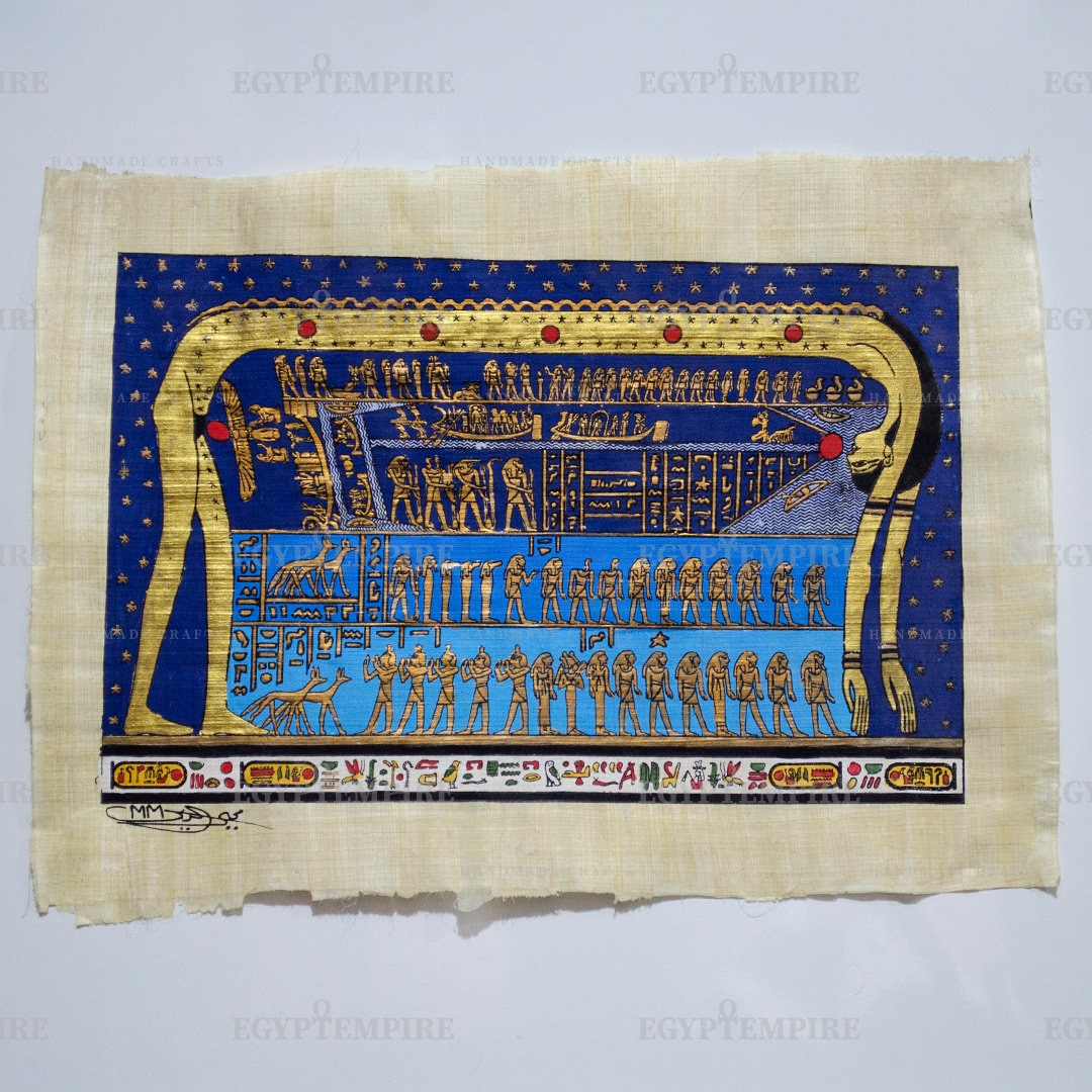 Goddess Nut and the Ancient Egyptian Solar calendar 14" by 10" inches hand made, Hand painted Egypt papyrus, Ancient Egyptian art, Frameable