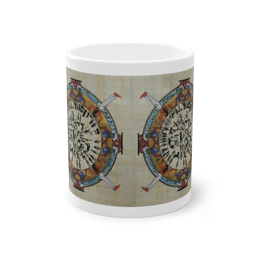 Standard Mug, 11oz, Ancient Egyptian zodiac on papyrus pattern background