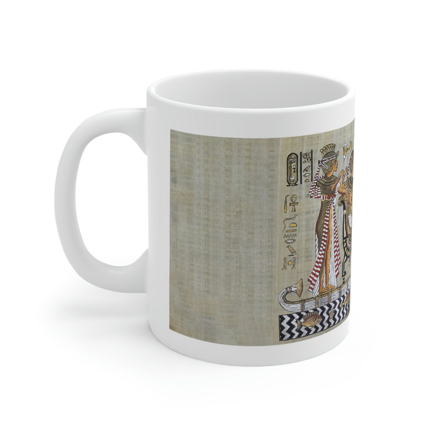 King Tut Ceramic Mug 11oz, papyrus drawing, background, Print