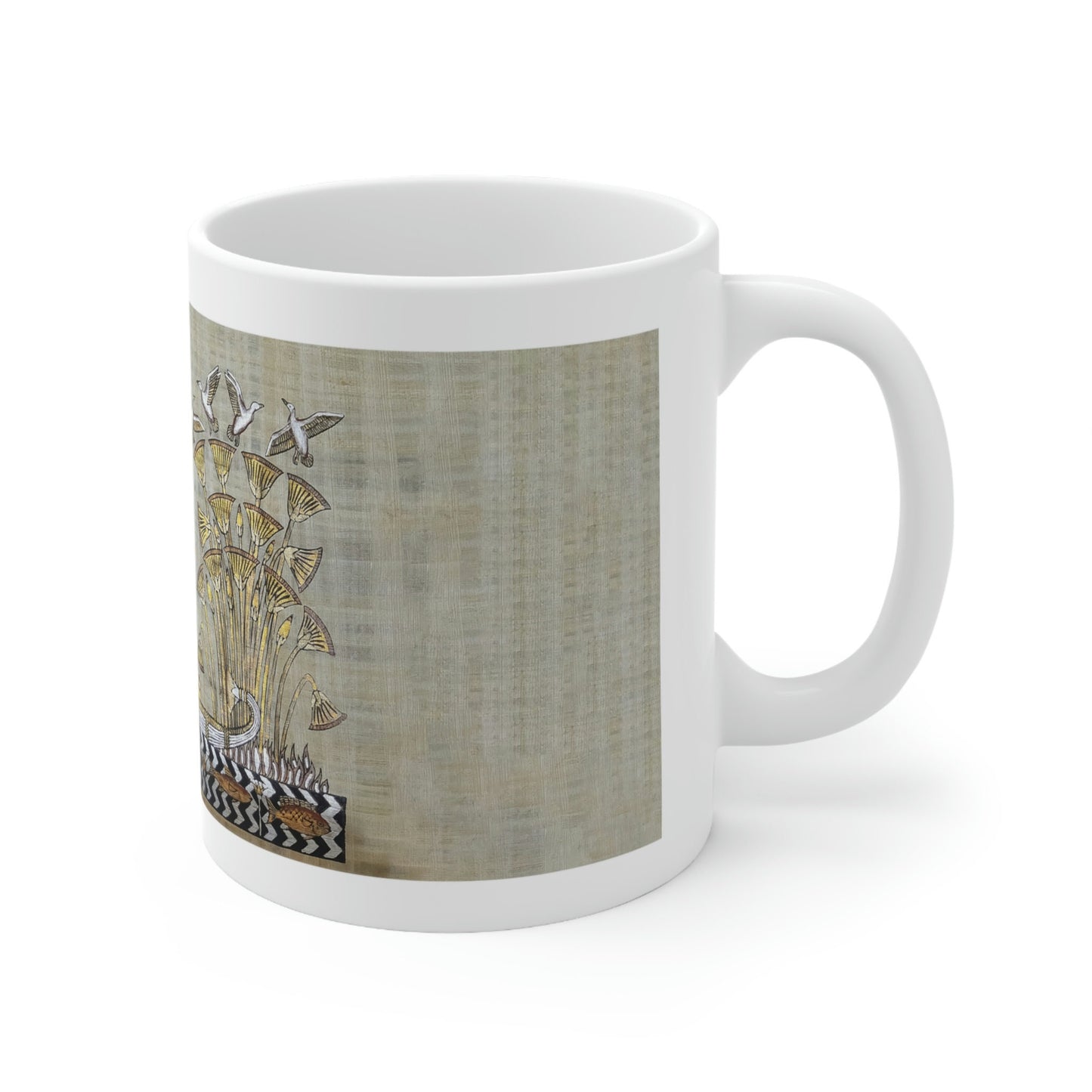 King Tut Ceramic Mug 11oz, papyrus drawing, background, Print