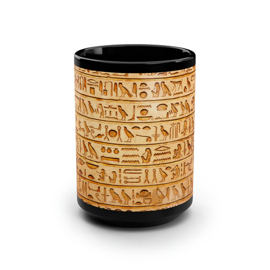 Ancient Egyptian Hieroglyphics Text Black Mug, 15oz