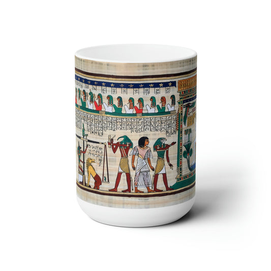 Ceramic Mug 15oz, Weighing of the Heart " Judgment by the Gods", Ancient Egypt Digital print