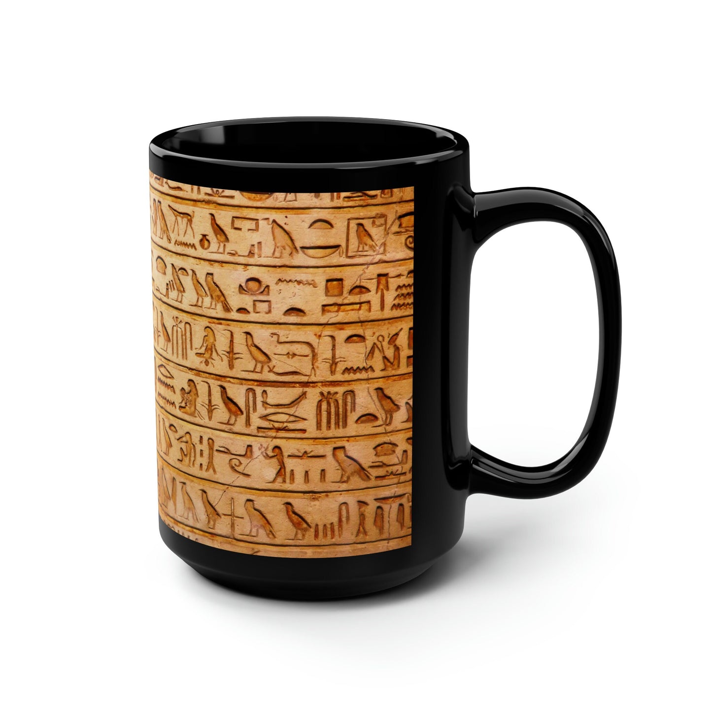 Ancient Egyptian Hieroglyphics Text Black Mug, 15oz