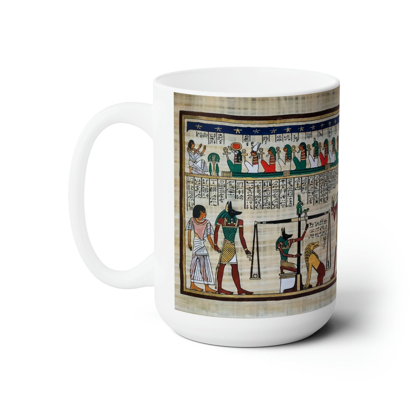 Ceramic Mug 15oz, Weighing of the Heart " Judgment by the Gods", Ancient Egypt Digital print