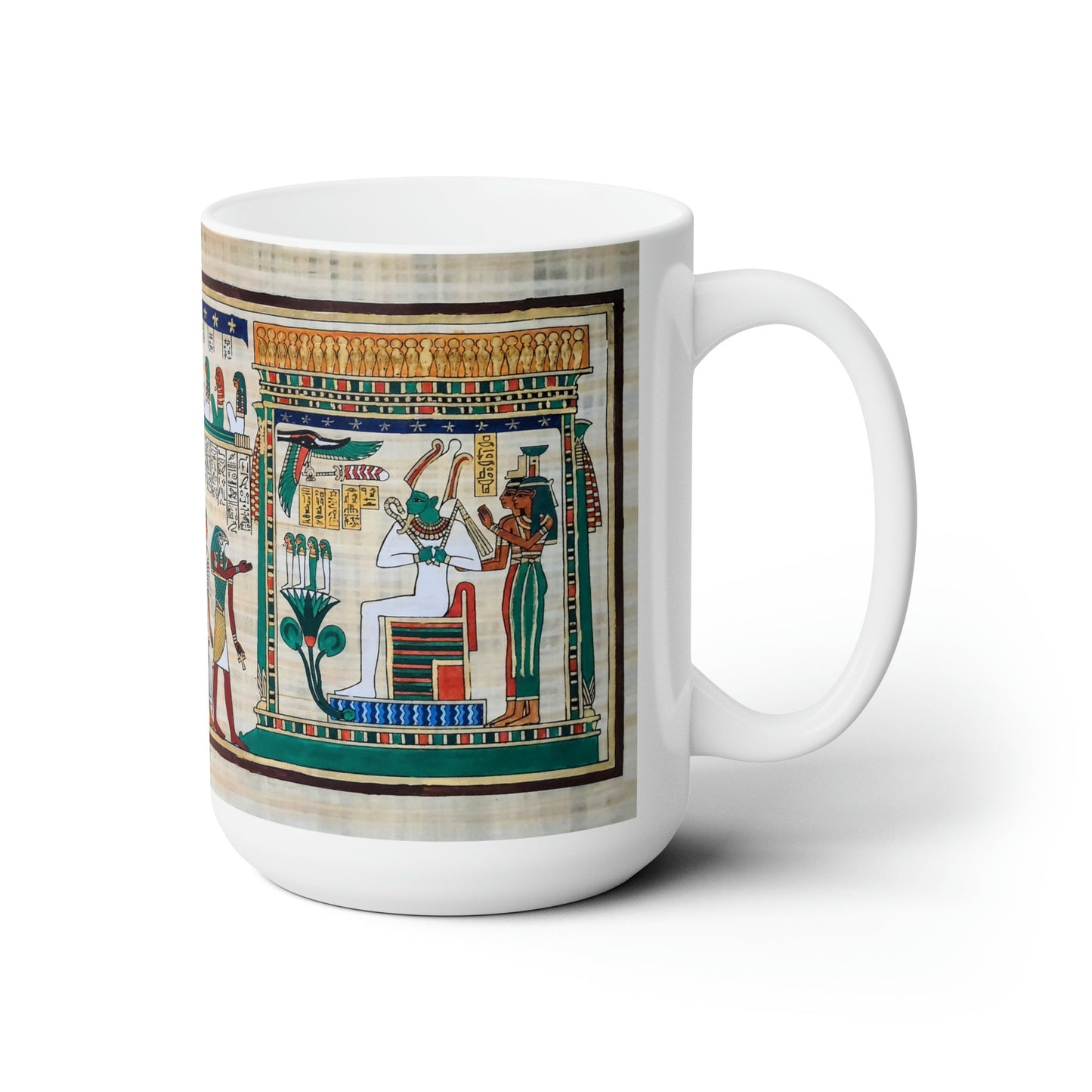 Ceramic Mug 15oz, Weighing of the Heart " Judgment by the Gods", Ancient Egypt Digital print