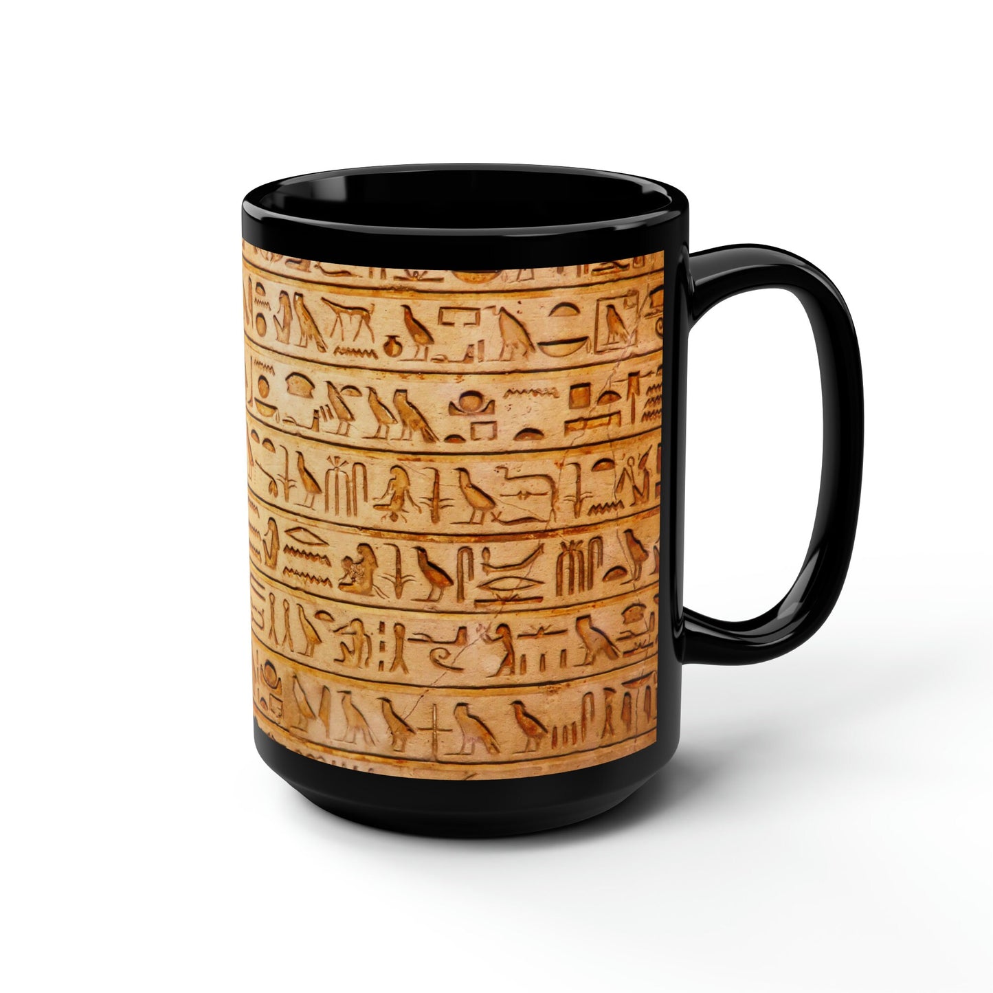 Ancient Egyptian Hieroglyphics Text Black Mug, 15oz